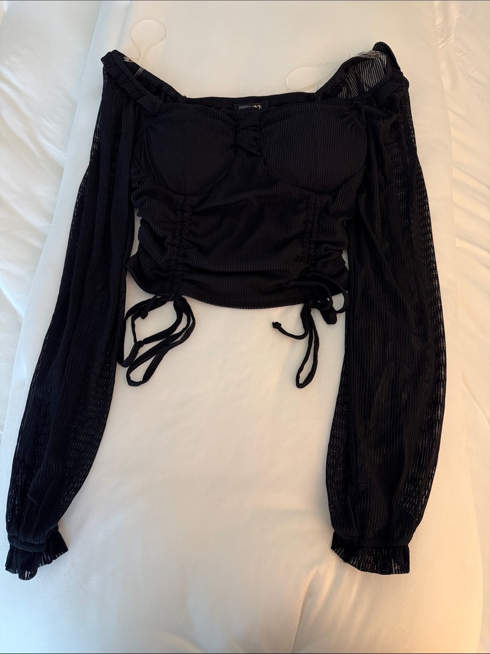 Black Long-Sleeve Ruched Crop Top - Women